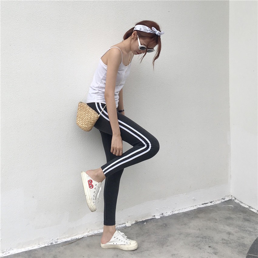 Quần legging kẻ hai sọc co dãn ulzzang 2912