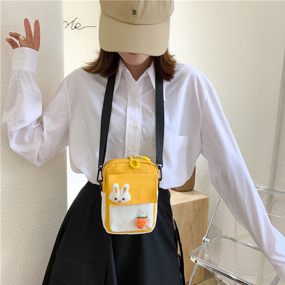 Túi Đeo Chéo Vải Canvas Mini Cho Nữ Kèm Phụ Kiện Siêu Dễ Thương Cute Đi Học Đi Chơi Phong Cách Hàn Quốc
