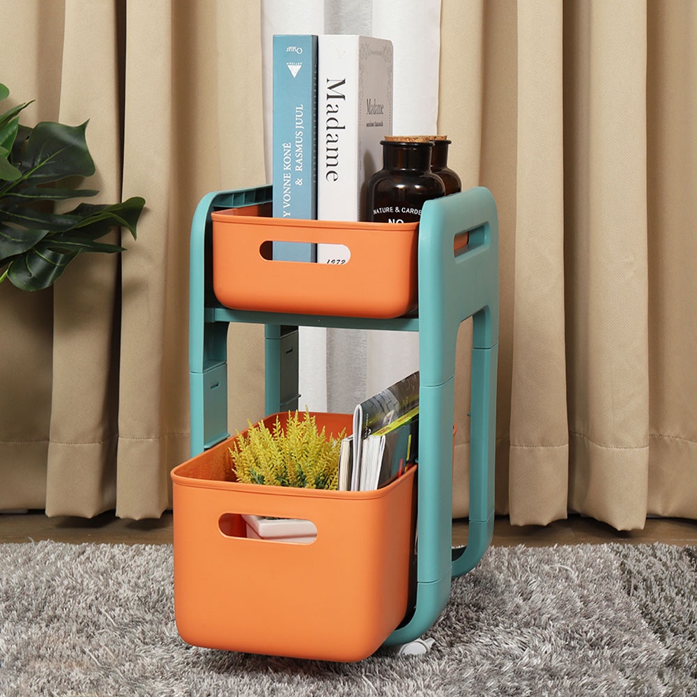 HomeBase STACKO kệ nhựa đa năng 2 tầng Maru W25.5xH48.5xD38cm màu cam