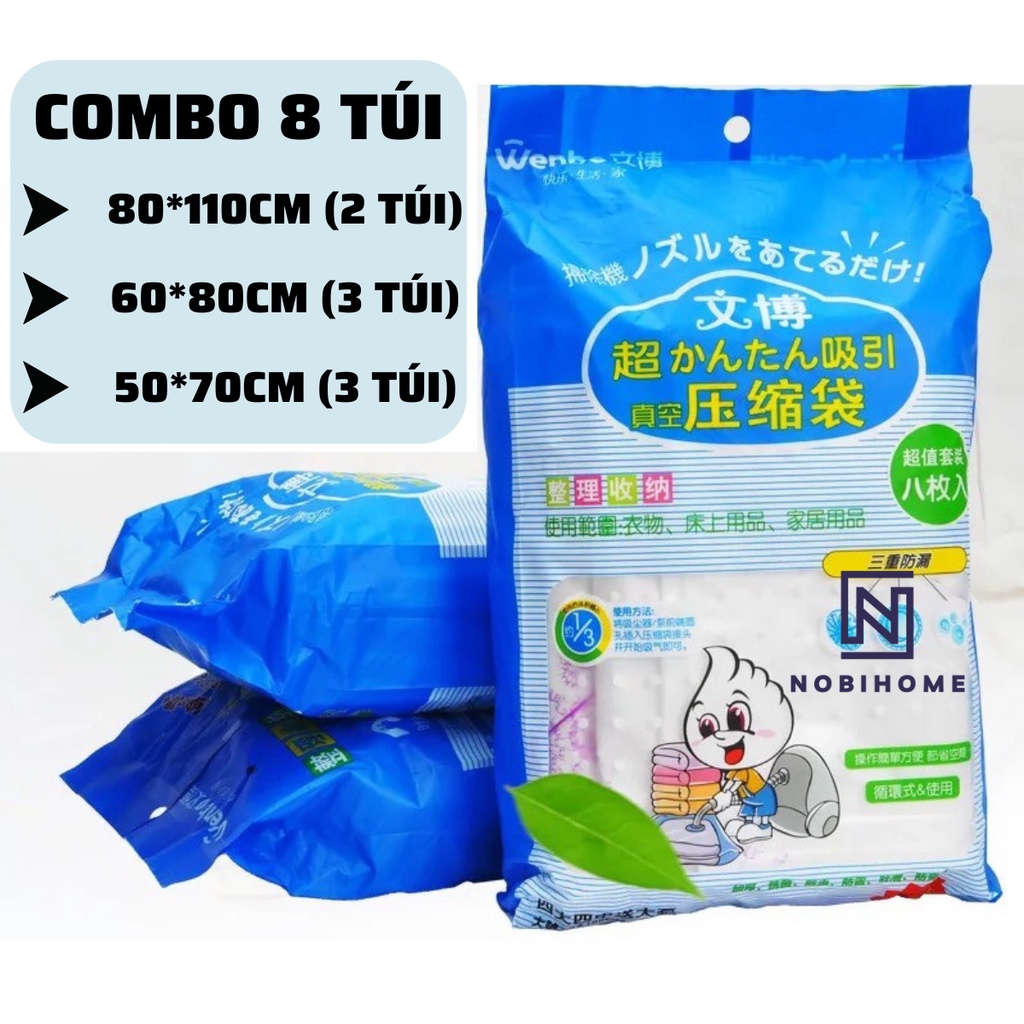 Túi Hút Chân Không Đựng Quần Áo Chăn Gối Nobihome Combo 8 Túi Tặng Kèm Bơm Tay,túi chân không đựng quần áo