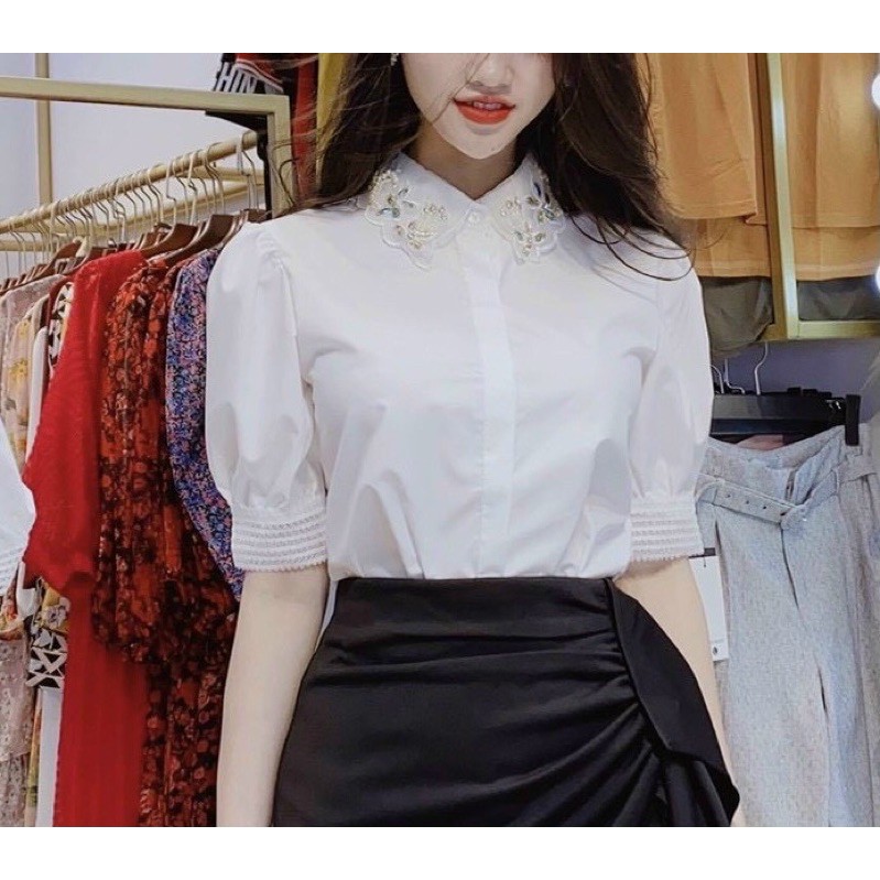 [Mã WASTUP giảm 10% tối đa 30K đơn 99K] ⚡️BÁN SỈ⚡️Áo sơ mi trắng cổ đính đá