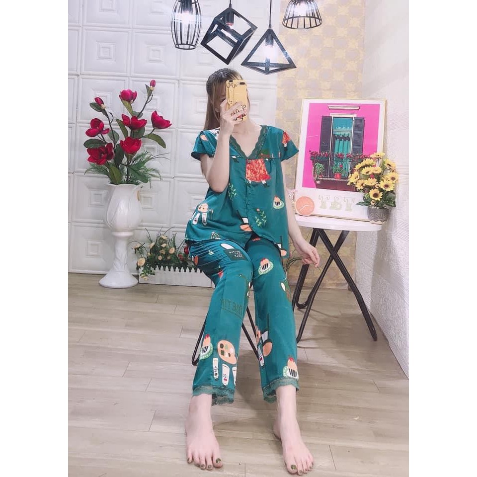 Pizama satin lụa cổ tim | BigBuy360 - bigbuy360.vn