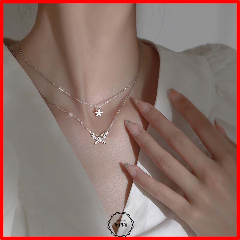 Dây chuyền bạc Ý dây đôi Bufly – vòng cổ bạc ViVi_Gift