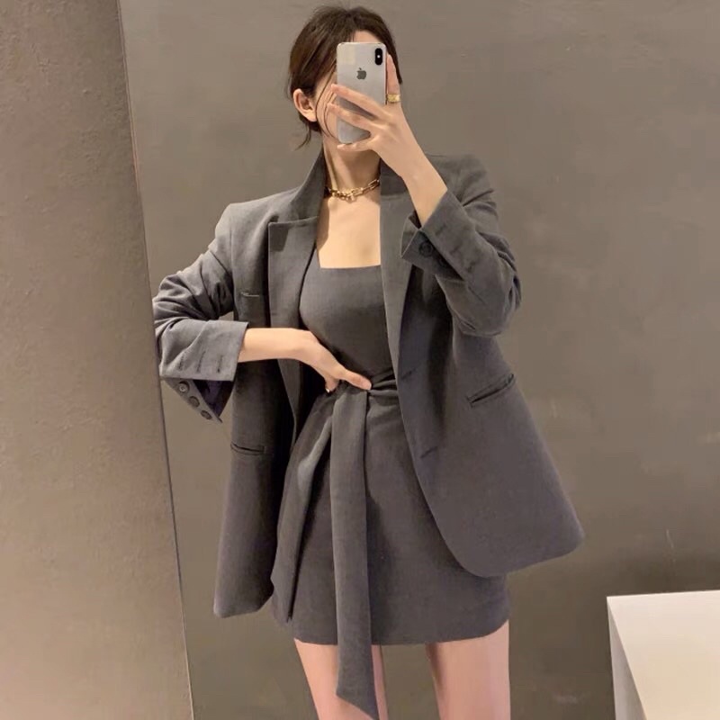 Set áo blazer dài tay hàn quốc + váy ống ôm body sang chảnh