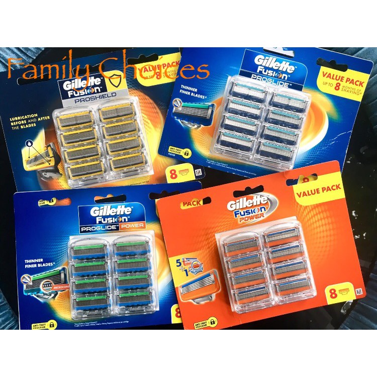 Lưỡi dao cạo râu Gillette 5 lưỡi Fusion Proglide/Power/ProShield - hộp 4 và hộp 8