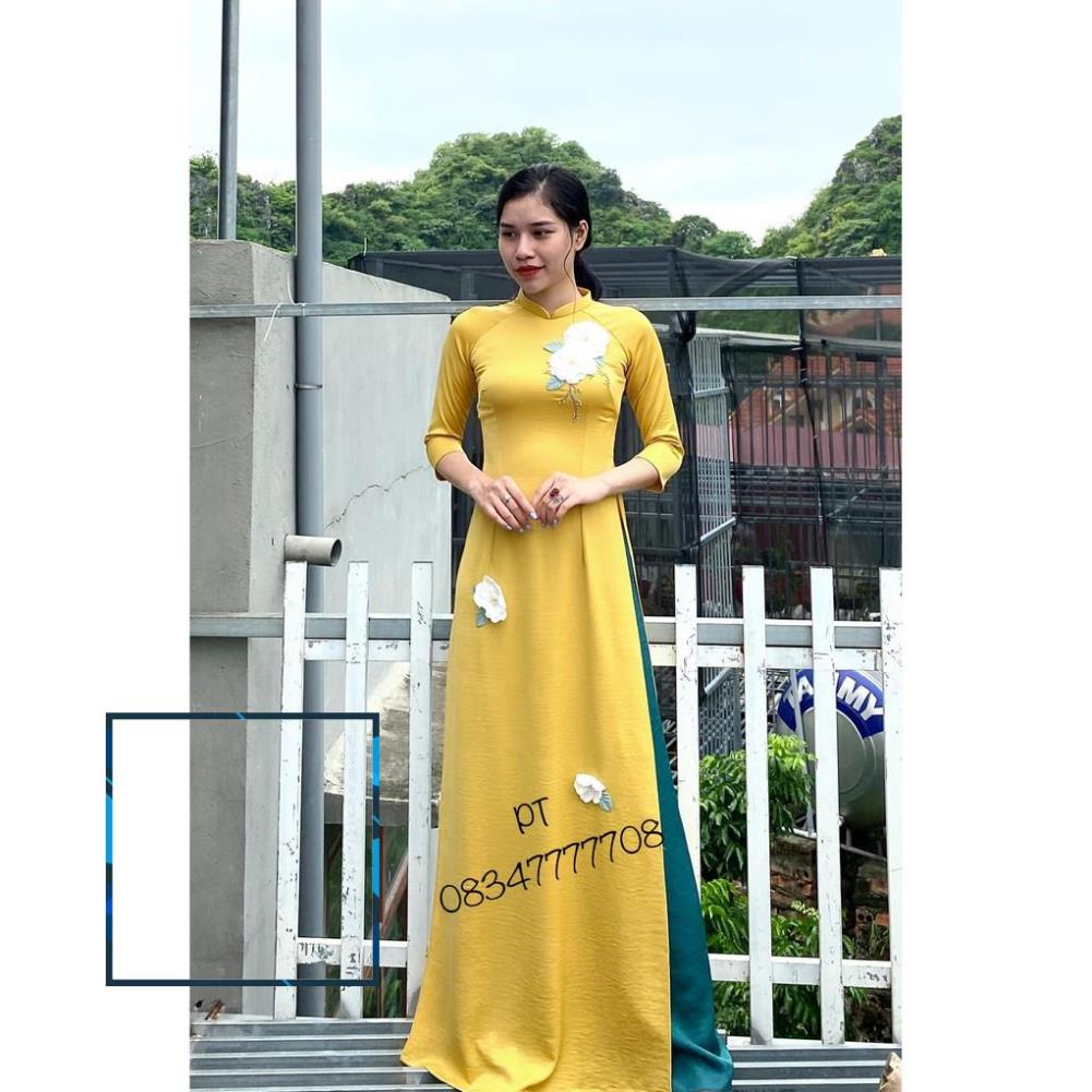 Áo Lụa tây thi thêu hoa hồng , Aó Dài  hàng may sẵn.