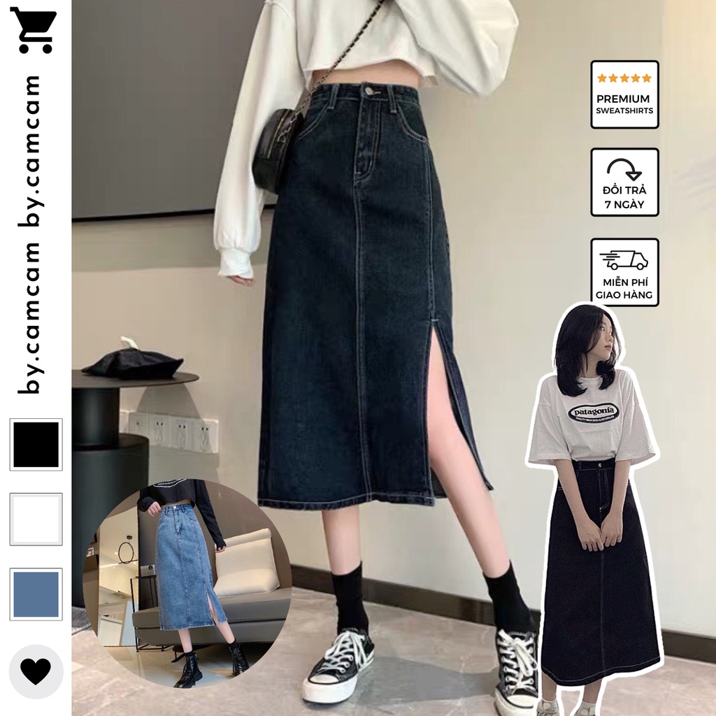 Chân Váy Jeans, Chân Váy Bò Cạp Cao Dáng Suông Ulzzang Vintage Xinh Xắn 𝑩𝒚.𝑪𝒂𝒎𝒄𝒂𝒎