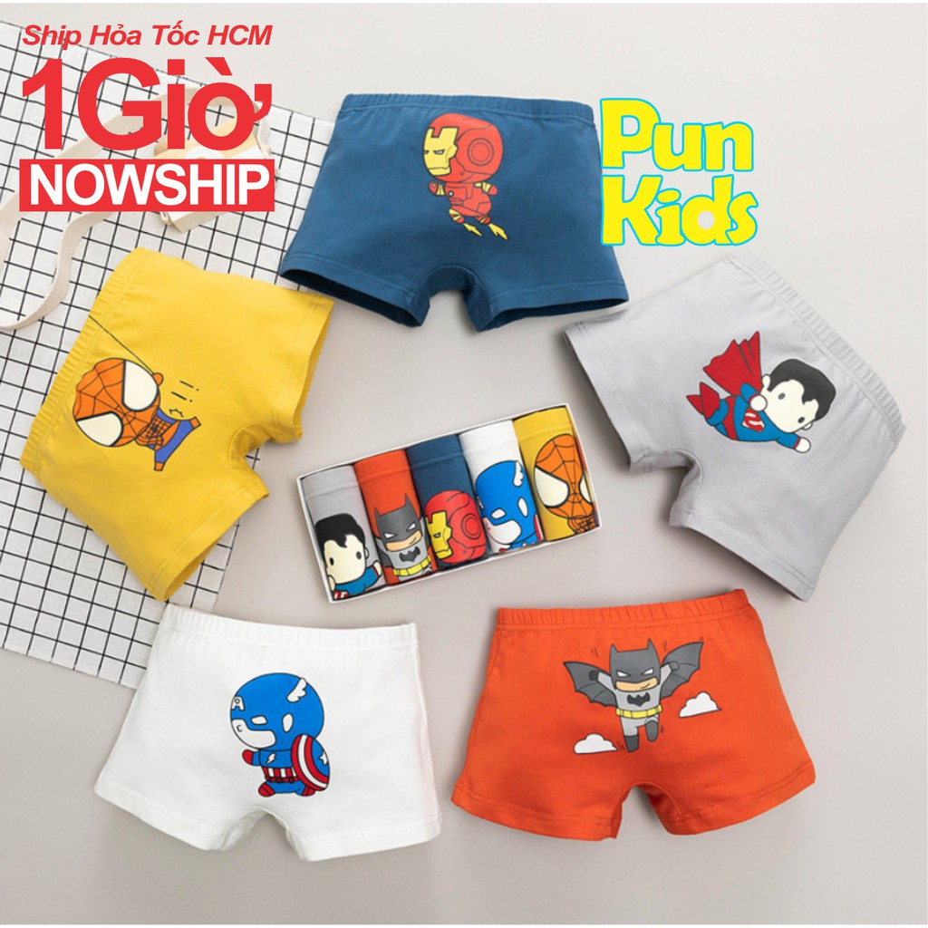 Set 5 Quần Lót (01) Cotton Bé Trai Thời Trang Hình Siêu Nhân Nhiều Màu Ngỗ Nghĩnh Size Từ 3-12 Tuổi