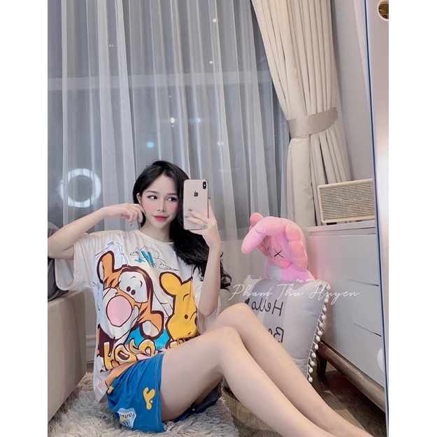Bộ ngủ hoạt hình cartoon Cotton mát lạnhh | BigBuy360 - bigbuy360.vn