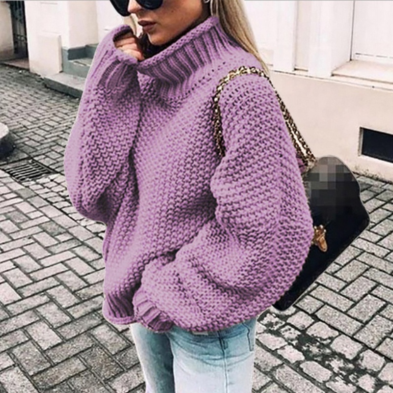 Áo Len Cánh Dơi Dài Tay Cổ Lọ Màu Sắc Đơn Giản Cho Nữ