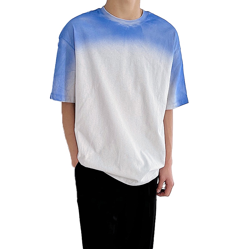 INCERUN Áo Thun Ngắn Tay Cổ Tròn Màu Sắc Gradient Đơn Giản Cho Nam