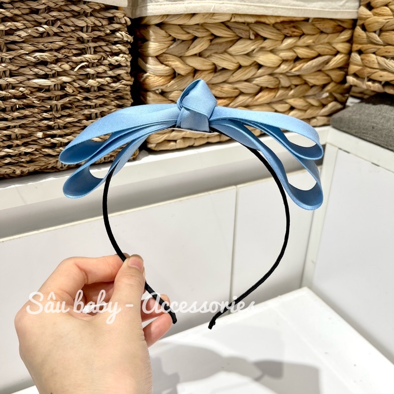Bờm xước tóc nơ trơn hồng xanh Hàn Quốc cho bé