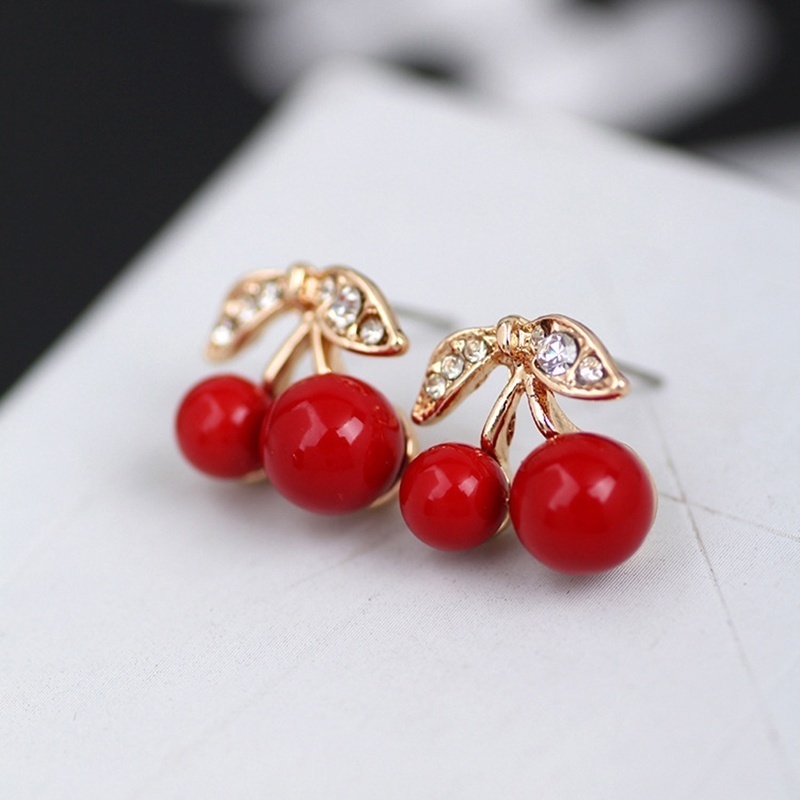 Hoa Tai Hình Quả Cherry Đính Đá Nhân Tạo Thời Trang