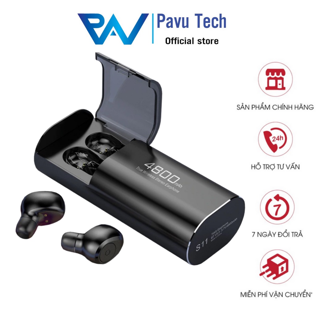 Tai Nghe Không Dây Bluetooth S11 5.0 TWS - Tích Hợp Sạc Dự Phòng 4800mah - Kháng Nước Chính Hãng Pavu Tech