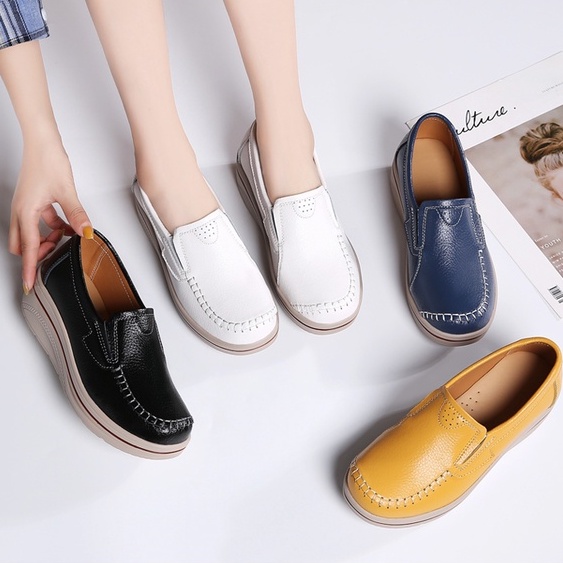 Giày da đế dày chống thấm nước size lớn thời trang cá tính đơn giản cho nữ
