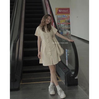 Váy basic cổ sơ mi chiết eo chun lưng, váy sơ mi cộc tay Bazic one