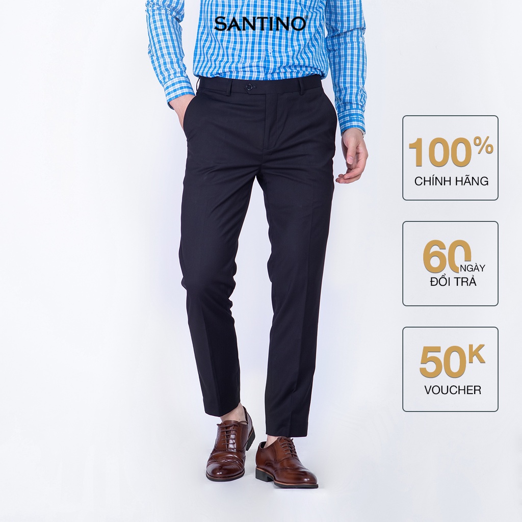 Quần Tây công sở Sợi Tre SANTINO cao cấp, màu đen form ôm nhẹ, thoáng mát chống nhăn, kháng khuẩn và tia UV - Q070