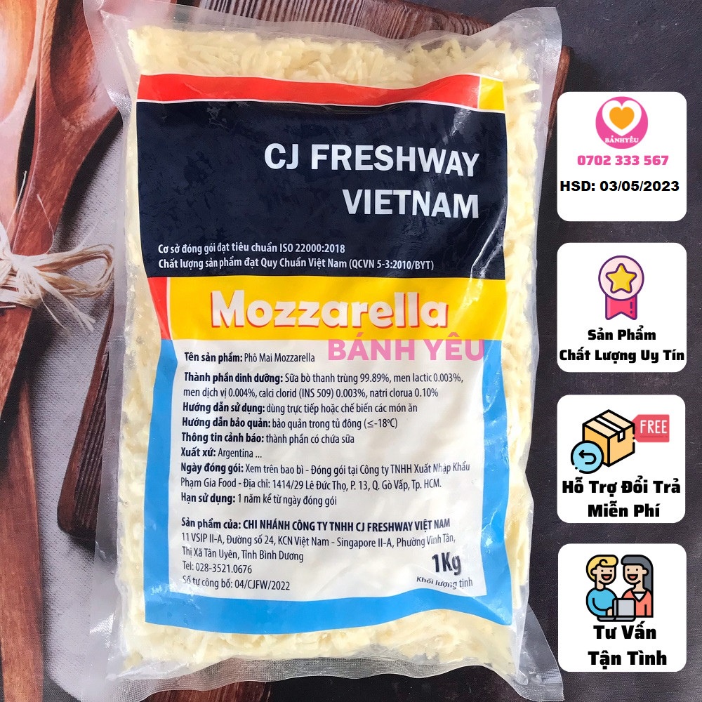 Phô Mai Bào Mozzarella CJ 1kg Phô Mai Kéo Sợi Làm Pizza,Bánh Nướng CHỈ