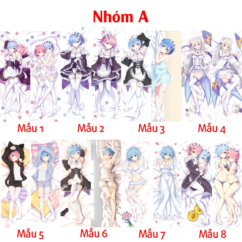 {48 mẫu Dakimakura} Vỏ Gối ôm Anime Re Zero Ram Rem + Vocaloid Miku siêu to dài 1,5m x 50cm hàng có sẵn đặt theo yêu cầu