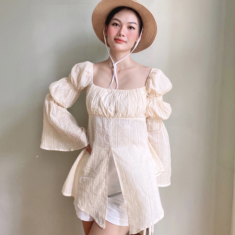 Áo kiểu tay dài phồng cổ vuông - AUDREY STUDIO