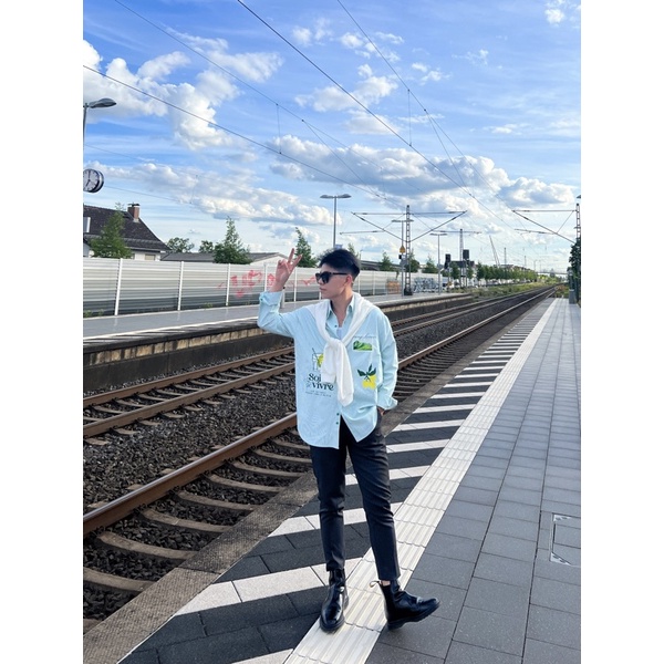 Áo Sơ Mi tay dài sọc xanh lá Emerald