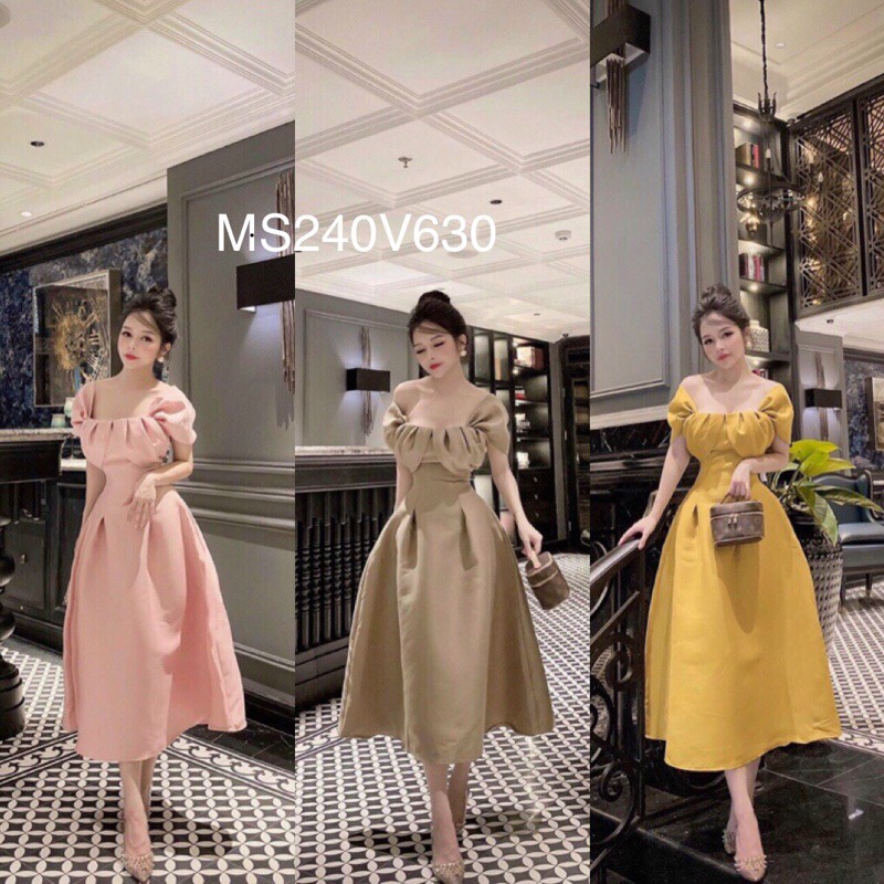 Đầm dự tiệc tay ngắn xếp phồng ngực TRIPBLE T DRESS - size M/L -MS240V