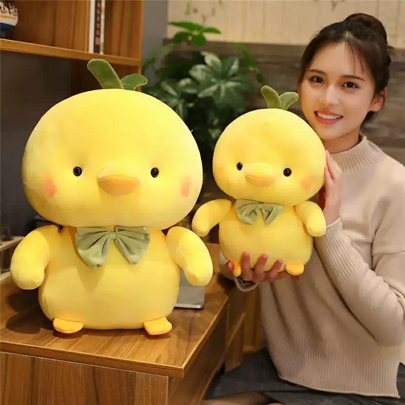 Gấu bông gà vàng cao cấp - Gà vàng thắt nơ nhồi bông kích cỡ 35cm. SANBEO.VN
