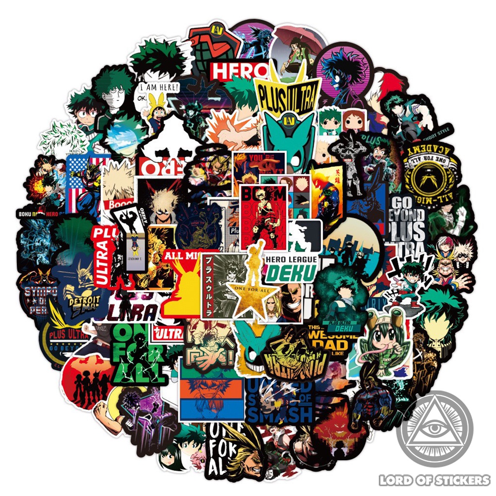 Set 100 Miếng Dán My Hero Academia Sticker Hình Nhân Vật Truyện Tranh Anime Manga Trang Trí Mũ Bảo Hiểm, Ván Trượt, Vali