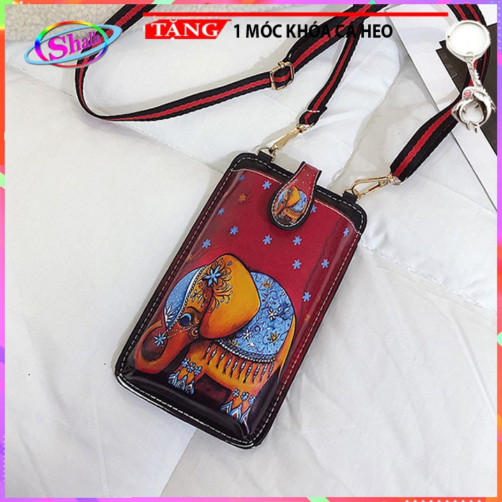Túi đeo chéo nữ dự tiệc đựng điện thoại in hình Kỳ diệu Shalla H991 Tặng móc khóa cá heo