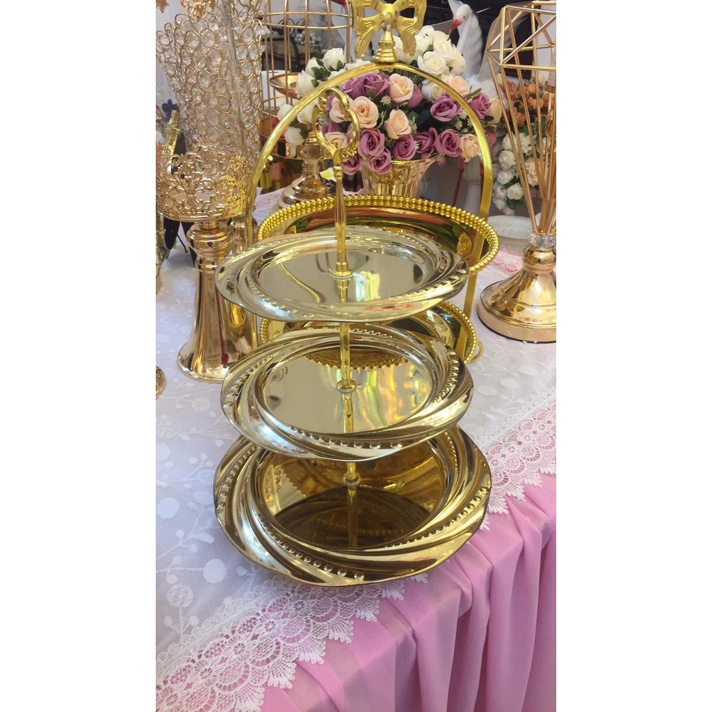 Khay Đựng Trái Cây bằng kim loại 3 Tầng Sang Trọng Phong Cách Châu Âu, trang trí nhà hàng , khách sạn, bàn tiệc