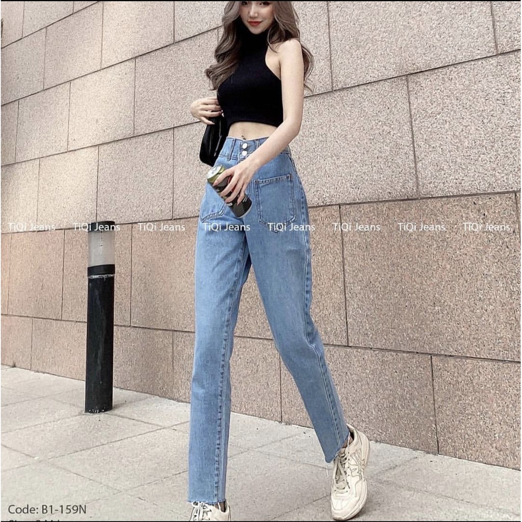 Quần Bò Suông Phối Túi Ngược Nữ 🌺 Baggy jeans cạp cao hai khuy trước thiết kế độc đâó, cá tính 🌺