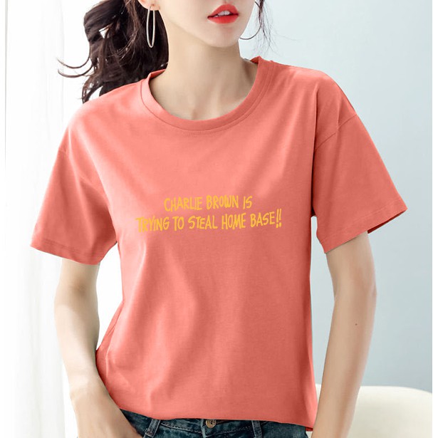 100% cotton women clothes /clothing t-shirt women round neck short sleeve print blouse tops