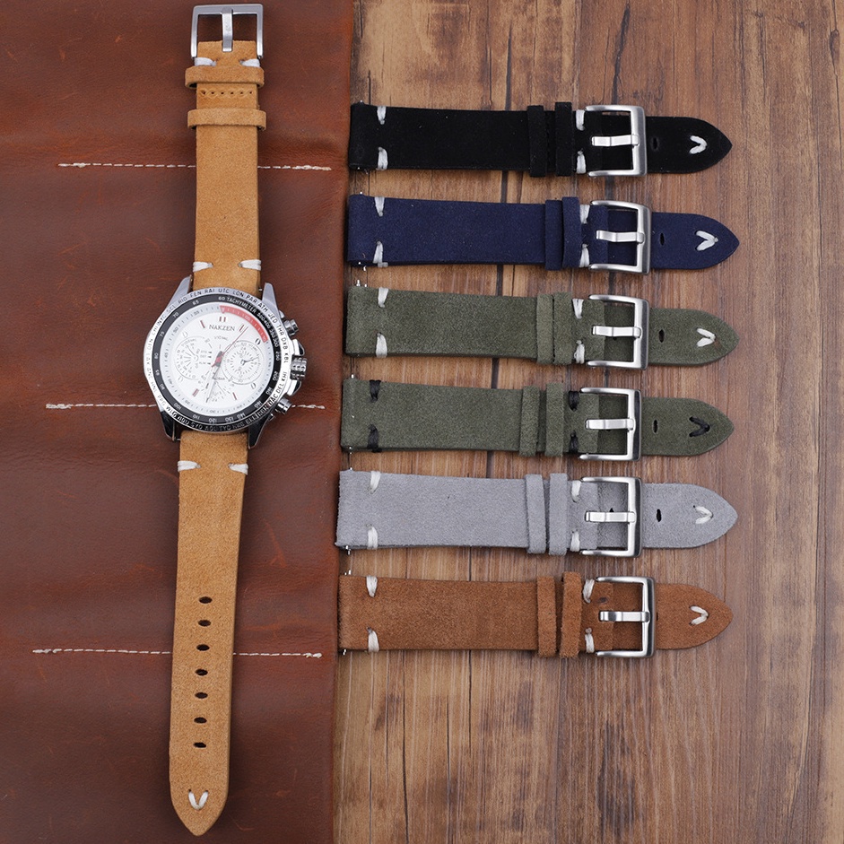 Dây Đeo Đồng Hồ Bằng Da Lộn Và Thép Không Gỉ 18 / 20 / 22 / 24mm