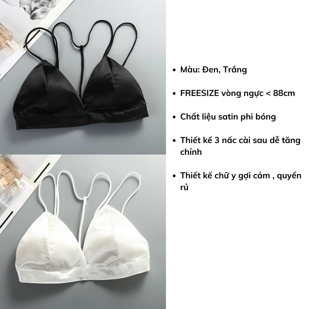 Áo bra 2 dây satin chữ y phong cách cá tính, Áo lót nữ cao cấp không gọng đệm mút mỏng ôm ngực LANIXA B9604