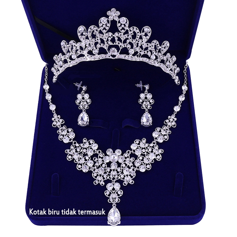 Bộ Trang Sức Cô Dâu Gồm Dây Chuyền Mặt Vương Miện + Bông Tai + Vương Miện