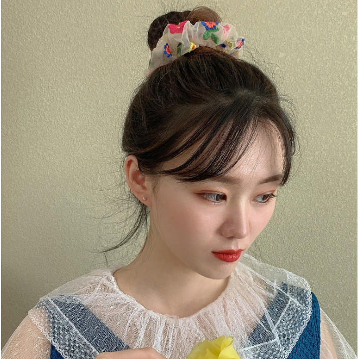 Dây buộc tóc Scrunchies thêu hoa ngũ sắc HD54