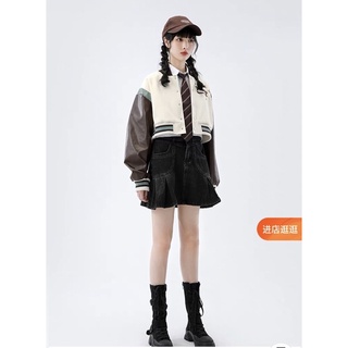 (có sẵn)áo khoác bomber lửng phối tay da