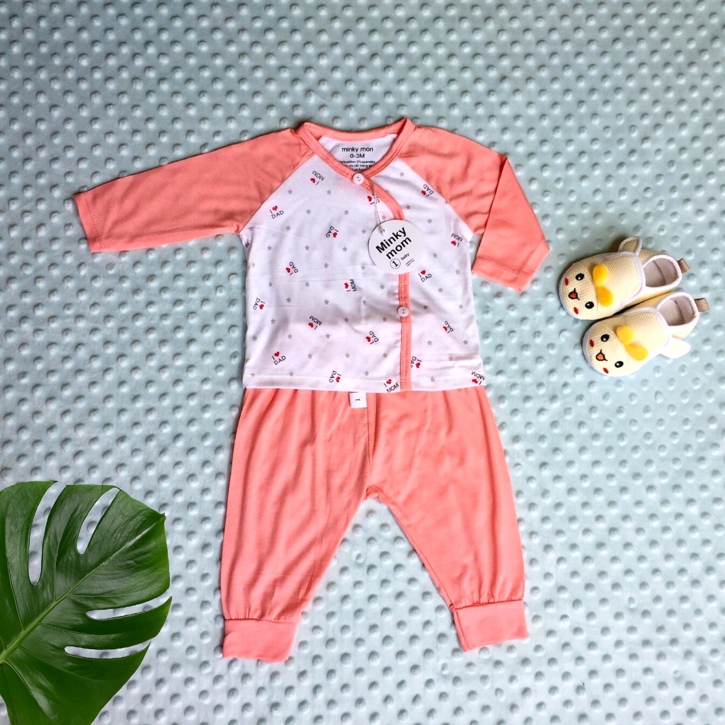 bộ quần áo sơ sinh dài tay, cúc chéo cho bé vải petit.