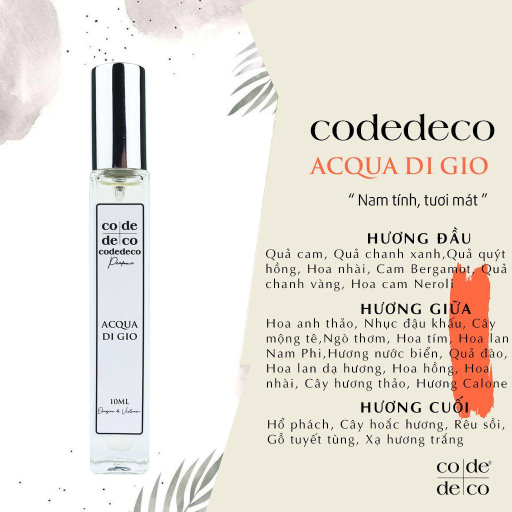 Nước Hoa Nam, Tinh dầu nước hoa Code Deco DẠNG XỊT 10ml