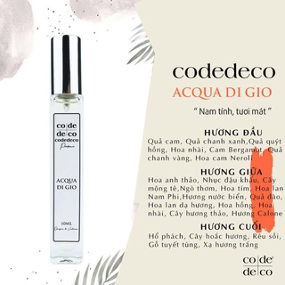 [Nhiều Mùi] Nước Hoa Nam, Tinh dầu nước hoa Code Deco DẠNG XỊT 10ml