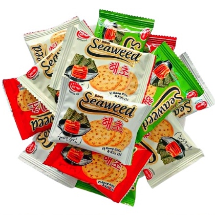 Đồ ăn vặt bánh quy vị rong biển và kim chi 500g