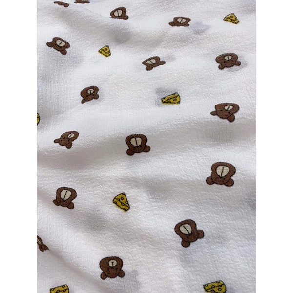 vải đũi xốp mềm mát hình con gấu pho mai siêu xinh siêu mát