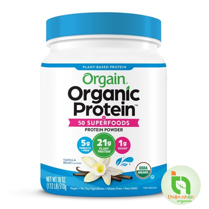 Bột đạm thực vật hữu cơ Orgain Organic Protein Superfoods pha sữa 510g