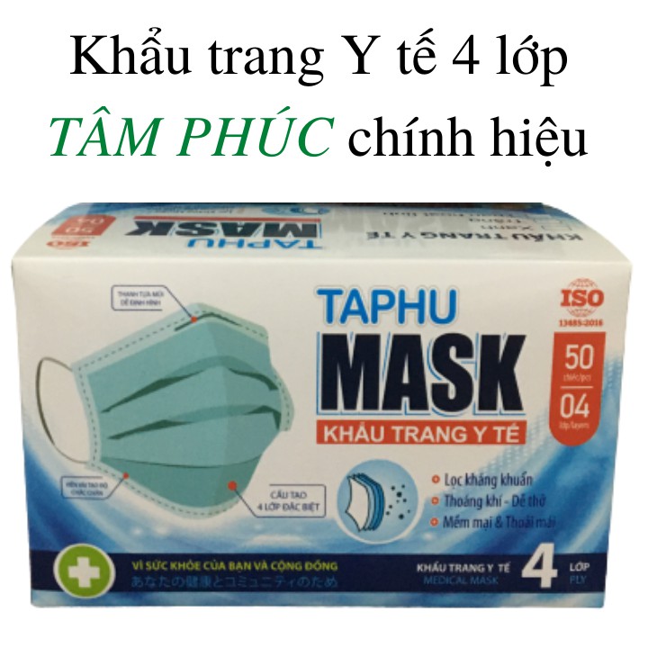 Khẩu trang y tế 4 lớp hộp 50 chiếc - Khẩu trang y tế công ty Tâm Phúc chính hãng