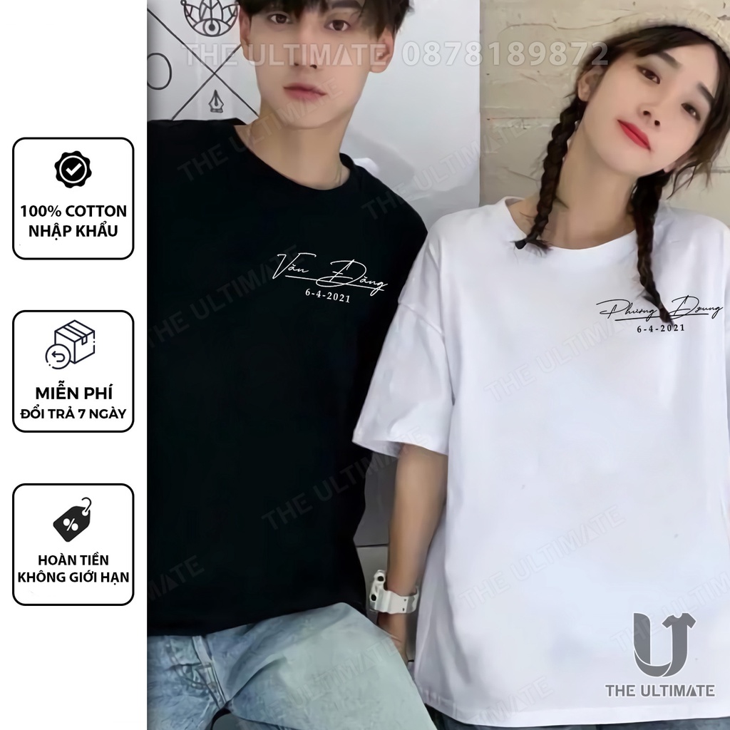 Áo phông in Tên - áo in tên theo yêu cầu, cặp đôi in tên nhau, thun đen form rộng nam nữ unisex tay lỡ