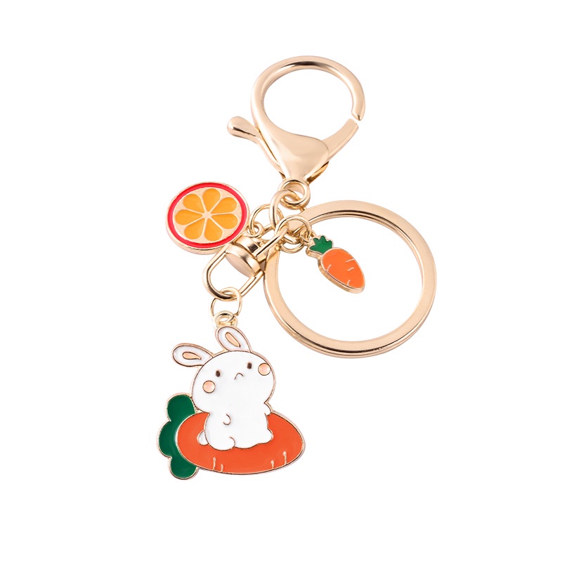 Móc Khóa Hợp Kim Hình Thỏ Trắng Và Cà Rốt Hoạt Hình Dễ Thương