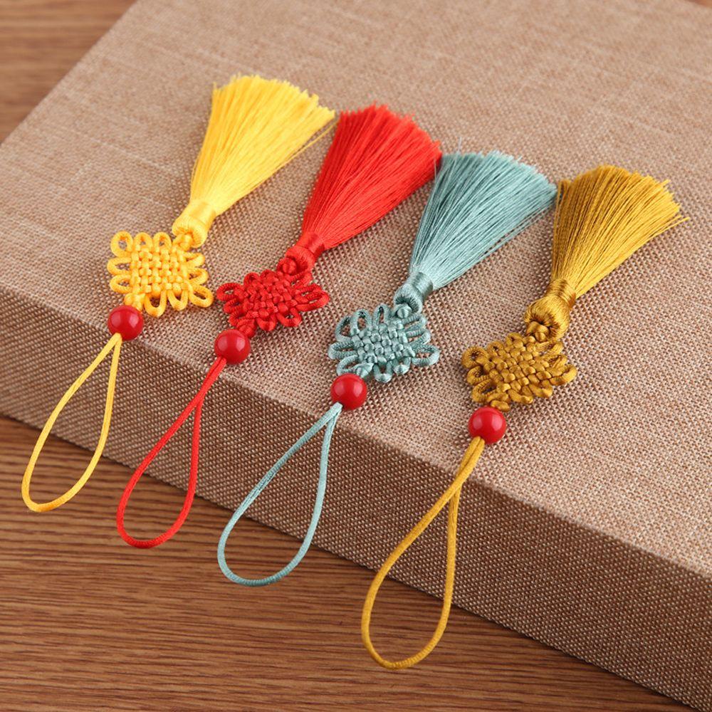 JARRED Red Bead Chinese Knot Silk Tassel Pendant Tassel Hanging DIY Craft Curtain Charms Tassel Chinese Knot Hanging Mini Home Decor Decoration Pendant Wedding Ornaments Jewelry Making Accessories Chinese Knot Pendant/Multicolor