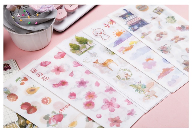 Set 6 tờ washi stickers nhiều mẫu dễ thương