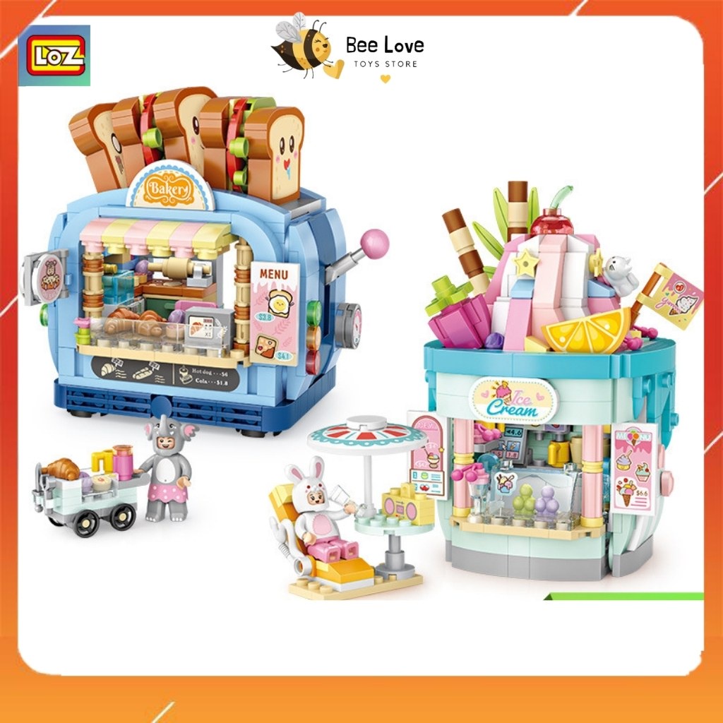Bộ đồ chơi lắp ráp cửa hàng bán kem Loz Chính Hãng, mô hình lắp ghép bán hàng cho bé trai bé gái sáng tạo thông minh
