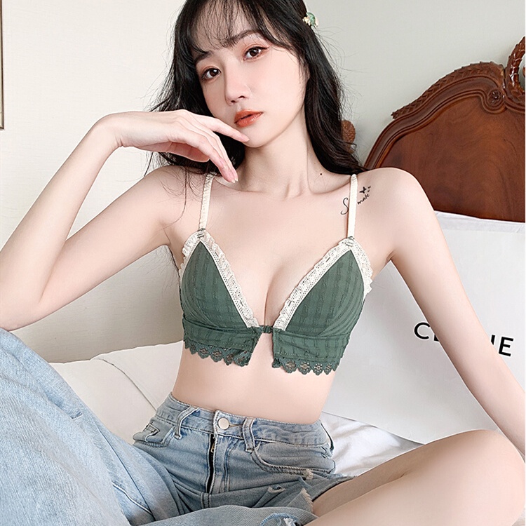 Bộ Áo Ngực Cổ Chữ V Cài Khóa Trước + Quần Lót 3 / 4 Cup + Áo Lót Nâng Ngực Không Đường May Phối Ren Quyến Rũ Cho Nữ | BigBuy360 - bigbuy360.vn